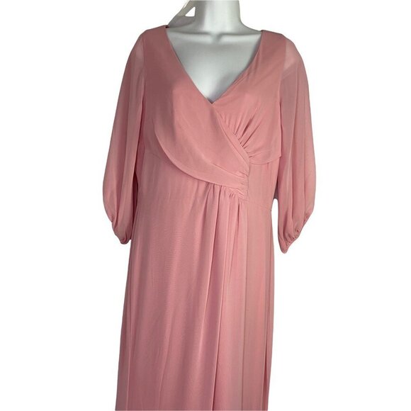 Miss Cristina Women's Faux Wrap Dress‎ Pink Pleated V Neck 3/4 Sleeve Zip SZ L - Picture 3 of 6